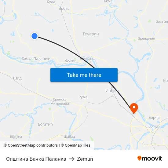 Bačka Palanka Municipality to Zemun map