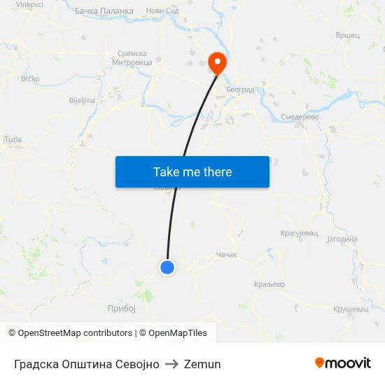 City Municipality of Sejovo to Zemun map