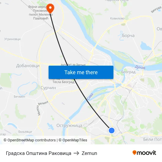Rakovica City Municipality to Zemun map