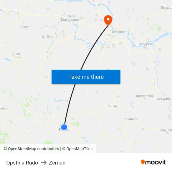 Rudo Municipality to Zemun map