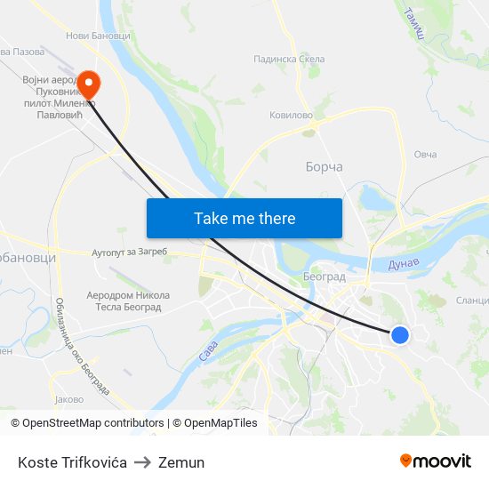 Koste Trifkovića to Zemun map