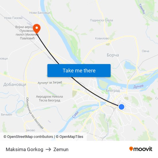 Maksima Gorkog to Zemun map