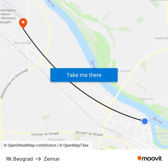 Rk Beograd to Zemun map