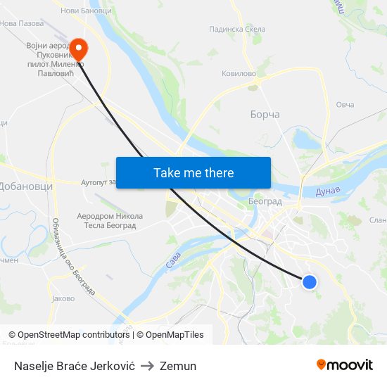 Naselje Braće Jerković to Zemun map