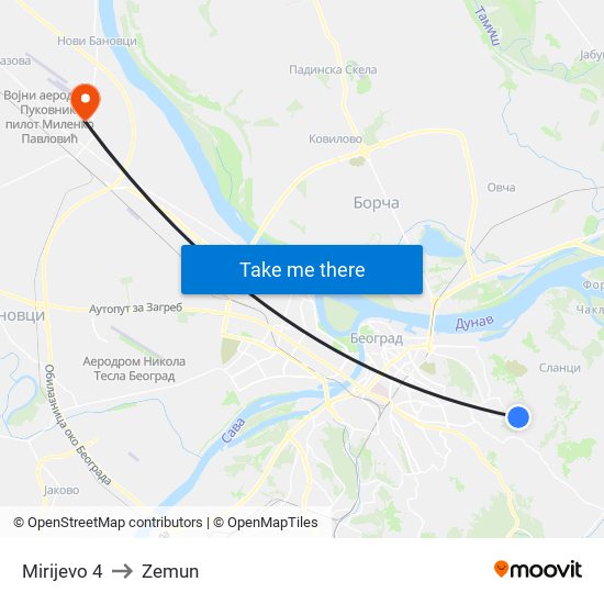 Mirijevo 4 to Zemun map