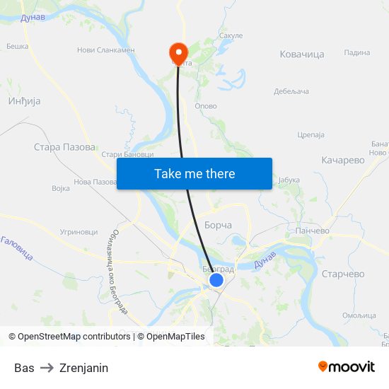 Bas to Zrenjanin map