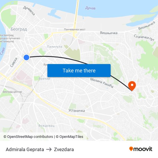 Admirala Geprata to Zvezdara map