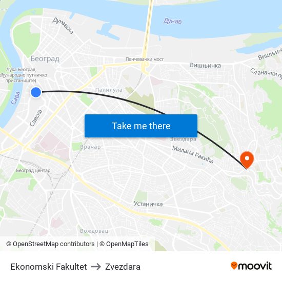 Ekonomski Fakultet to Zvezdara map