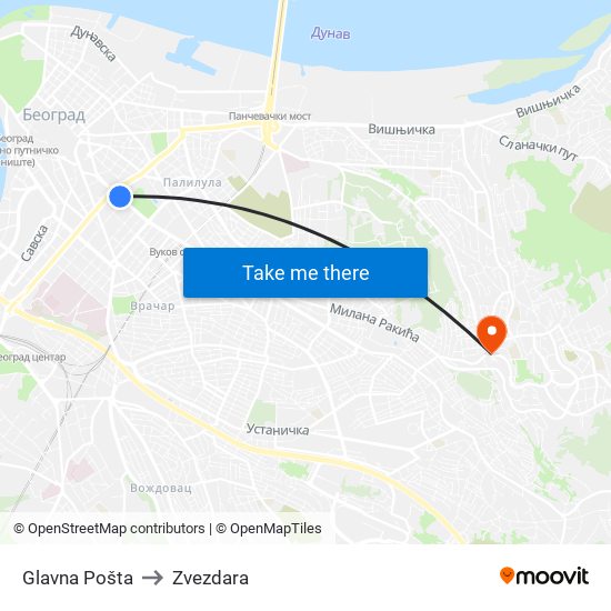 Glavna Pošta to Zvezdara map