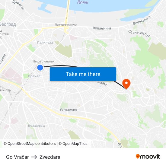 Go Vračar to Zvezdara map