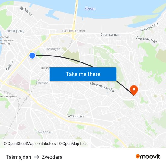 Tašmajdan to Zvezdara map
