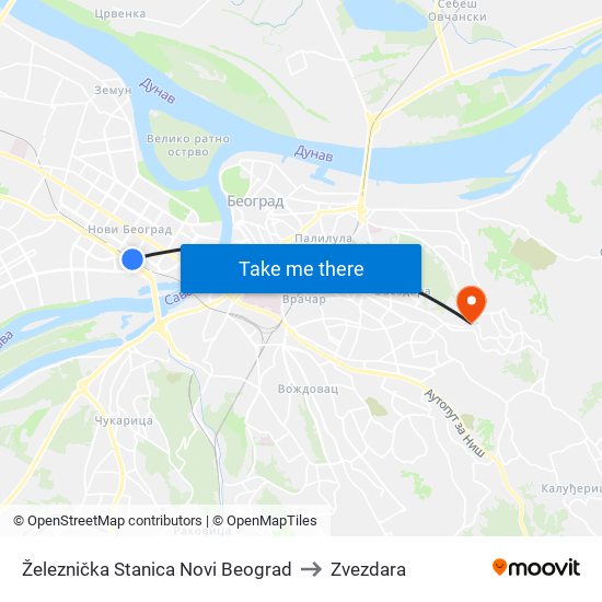 Železnička Stanica Novi Beograd to Zvezdara map