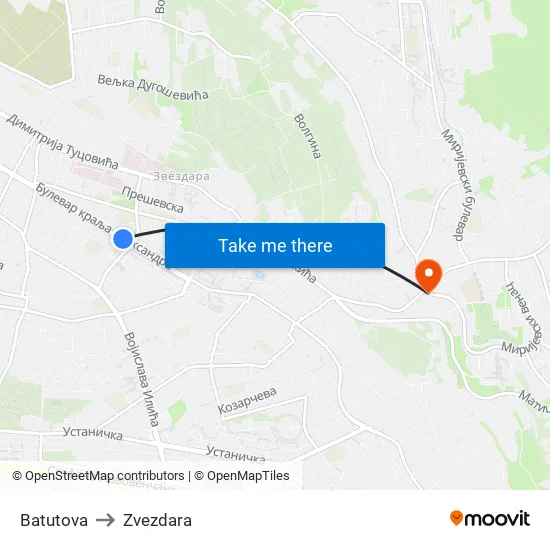 Batutova to Zvezdara map