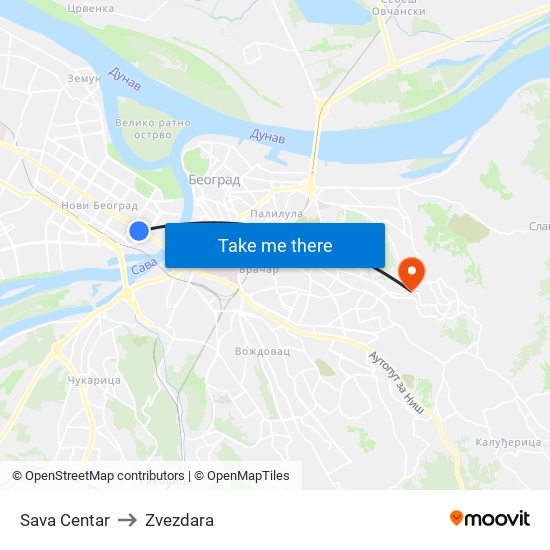 Sava Centar to Zvezdara map