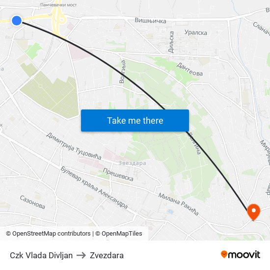 Czk Vlada Divljan to Zvezdara map