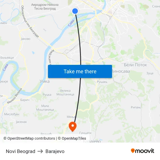 New Belgrade to Barajevo map