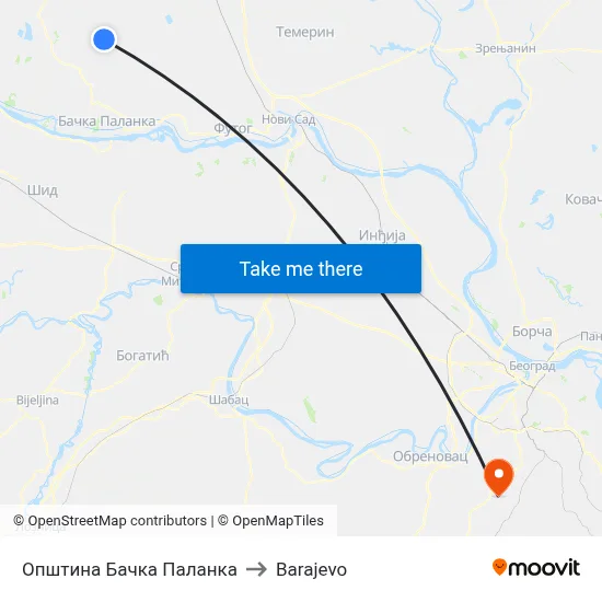 Bačka Palanka Municipality to Barajevo map