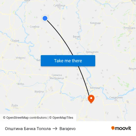 Bačka Topola Municipality to Barajevo map