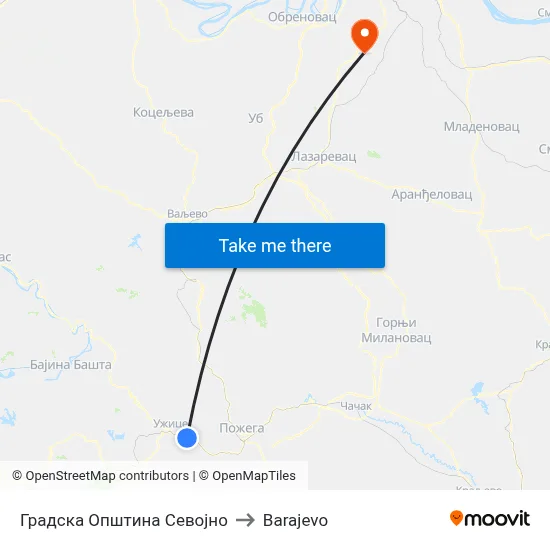 City Municipality of Sejovo to Barajevo map