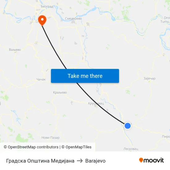 City Municipality of Medijana to Barajevo map
