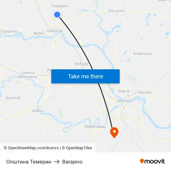Temerin Municipality to Barajevo map