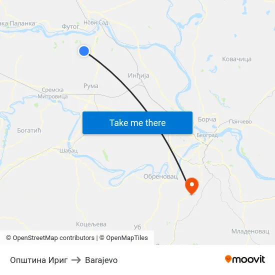 Irig Municipality to Barajevo map