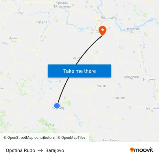 Rudo Municipality to Barajevo map