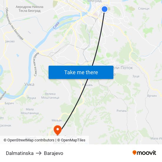 Dalmatinska to Barajevo map