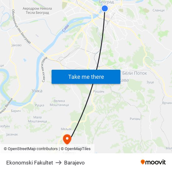 Ekonomski Fakultet to Barajevo map