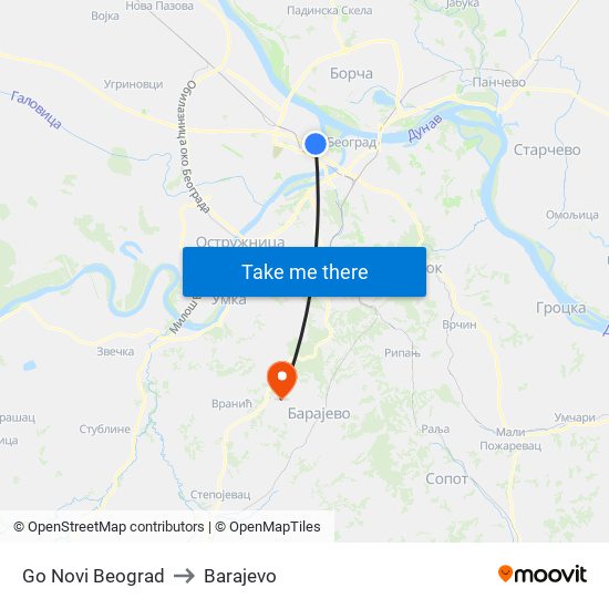 Go Novi Beograd to Barajevo map