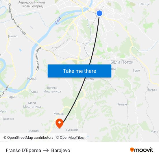 Franše D'Eperea to Barajevo map