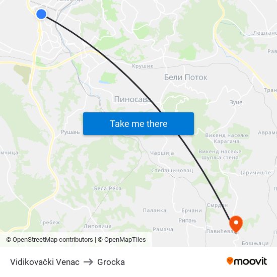 Vidikovački Venac to Grocka map