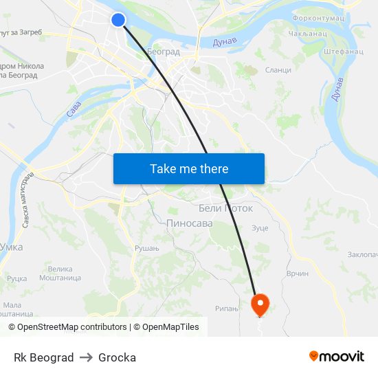 Rk Beograd to Grocka map