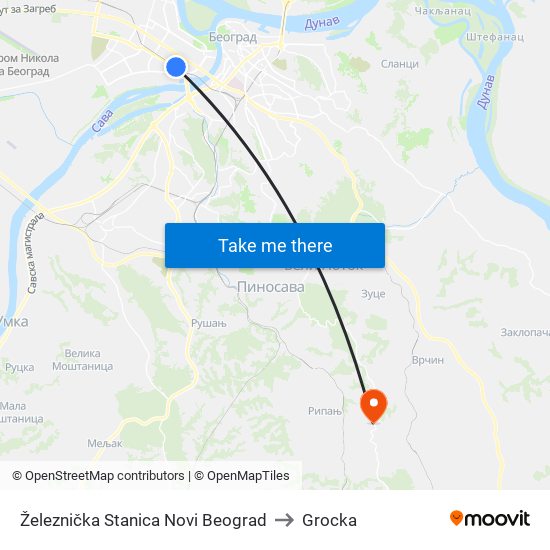 Železnička Stanica Novi Beograd to Grocka map