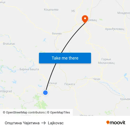 Čajetina Municipality to Lajkovac map
