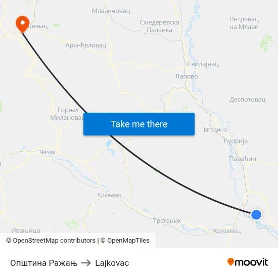 Ražanj Municipality to Lajkovac map