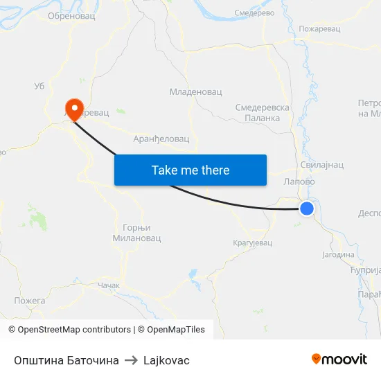 Batočina Municipality to Lajkovac map