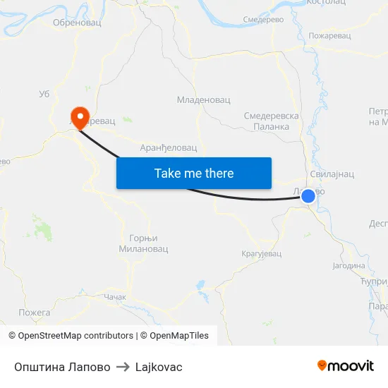 Lapovo Municipality to Lajkovac map