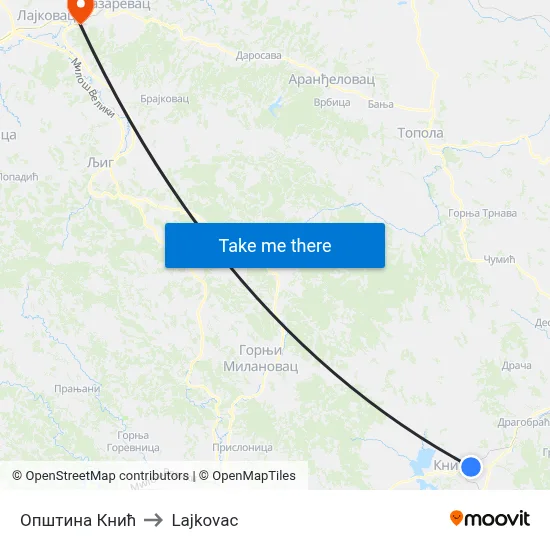 Knić Municipality to Lajkovac map