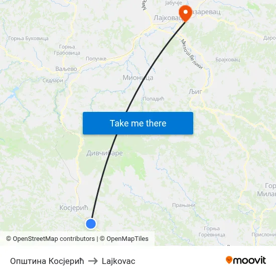 Kosjerić Municipality to Lajkovac map