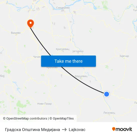 City Municipality of Medijana to Lajkovac map
