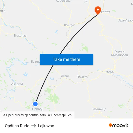Rudo Municipality to Lajkovac map
