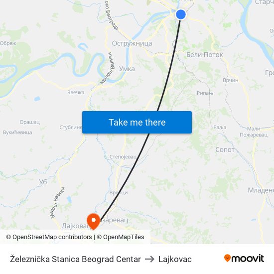 Železnička Stanica Beograd Centar to Lajkovac map