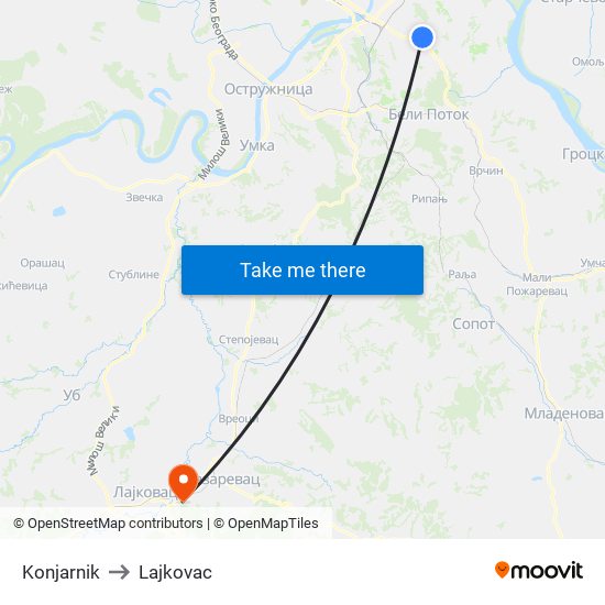 Konjarnik to Lajkovac map