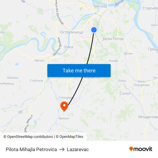 Pilota Mihajla Petrovića to Lazarevac map