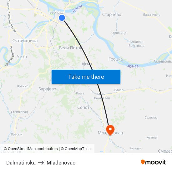 Dalmatinska to Mladenovac map