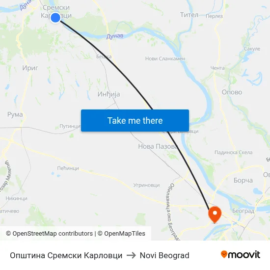 Sremski Karlovci Municipality to New Belgrade map