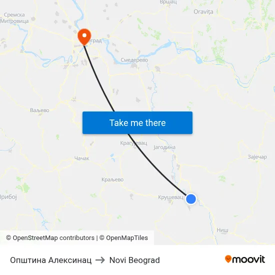 Aleksinac Municipality to New Belgrade map