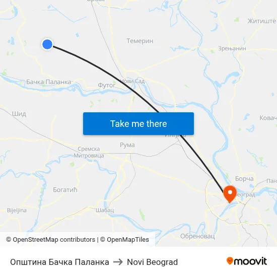 Општина Бачка Паланка to New Belgrade map