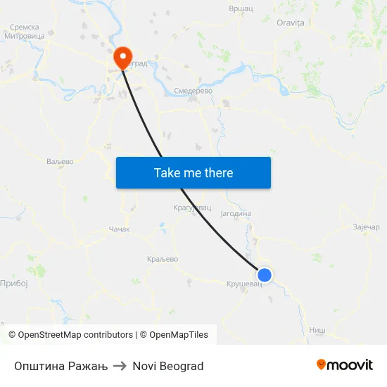 Ražanj Municipality to New Belgrade map